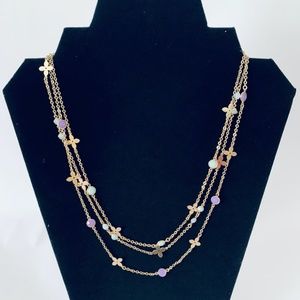 Triple Layer Gold Necklace with Purple/Turquoise